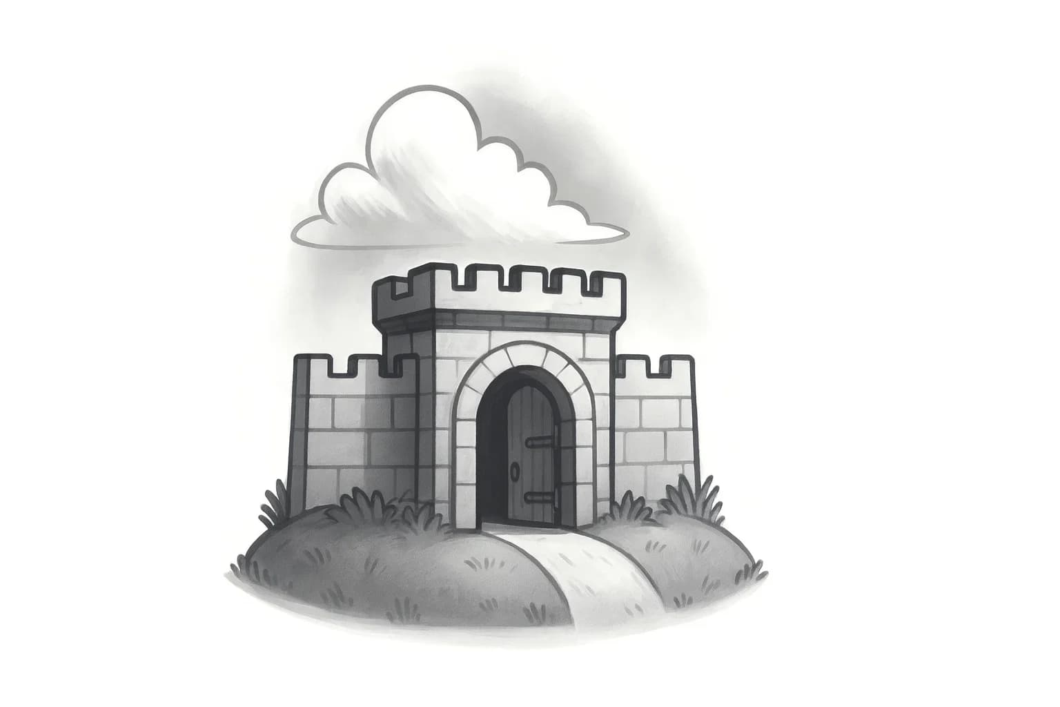 Illustration of a castle with the door half closed