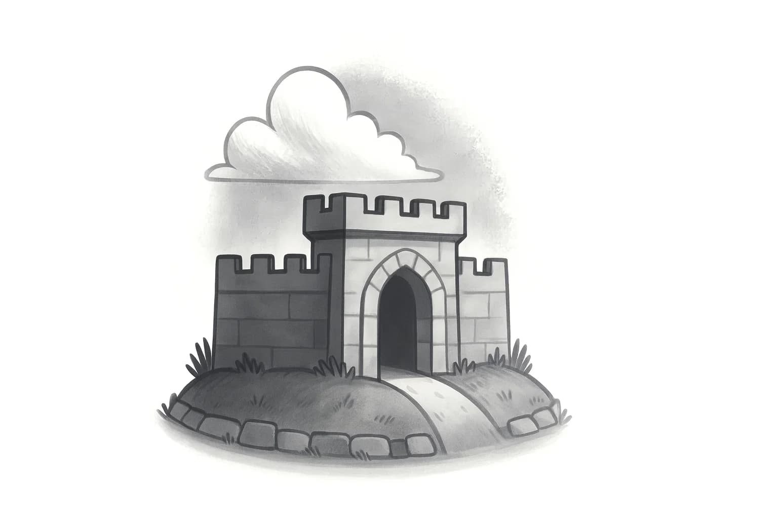 Illustration of a castle with the doors open