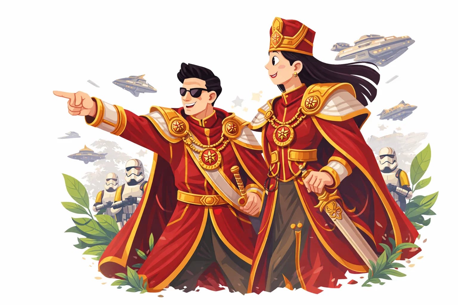 Illustration of two members of The Higher Order